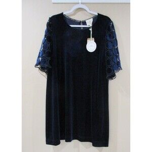 NWT UMGEE Velvet Dress Women 1X Blue Knee Length MSRP 59.00